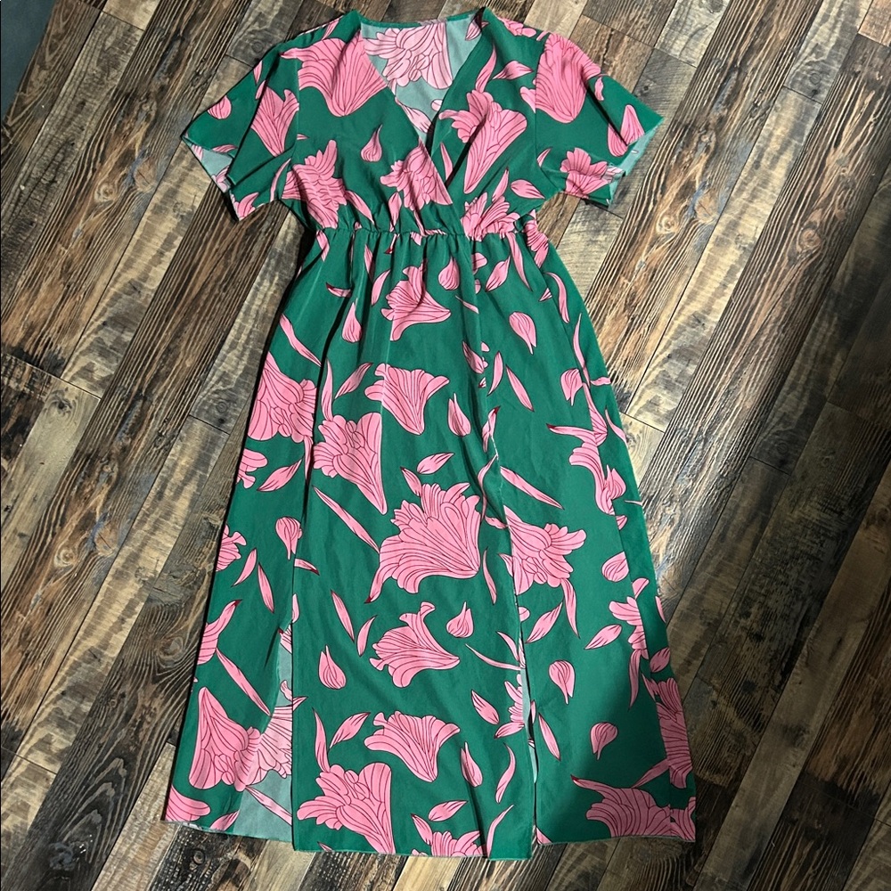 SHEIN Emerald and Pink Floral Maxi Dress